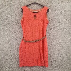 Sahara Mini Dress Womens 38‎ Orange Lace Sheath Belted Keyhole Sleeveless Boho